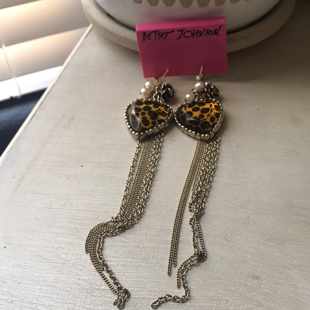 Leopard heart earrings.  Betsy Johnson.